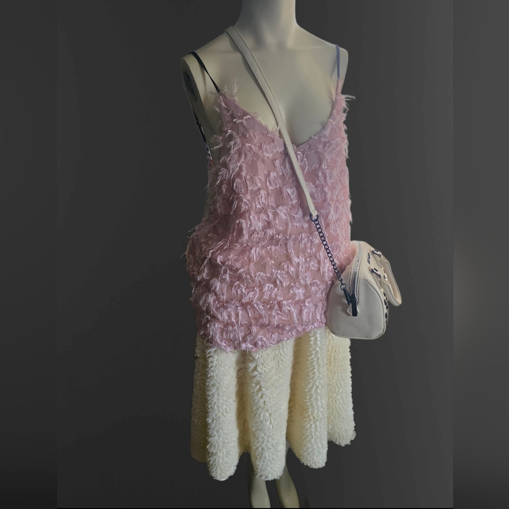 H&M Cream Textured Fringe Midi Skirt Elastic Waist Size 10 Coquette Balletcore - Picture 6 of 7